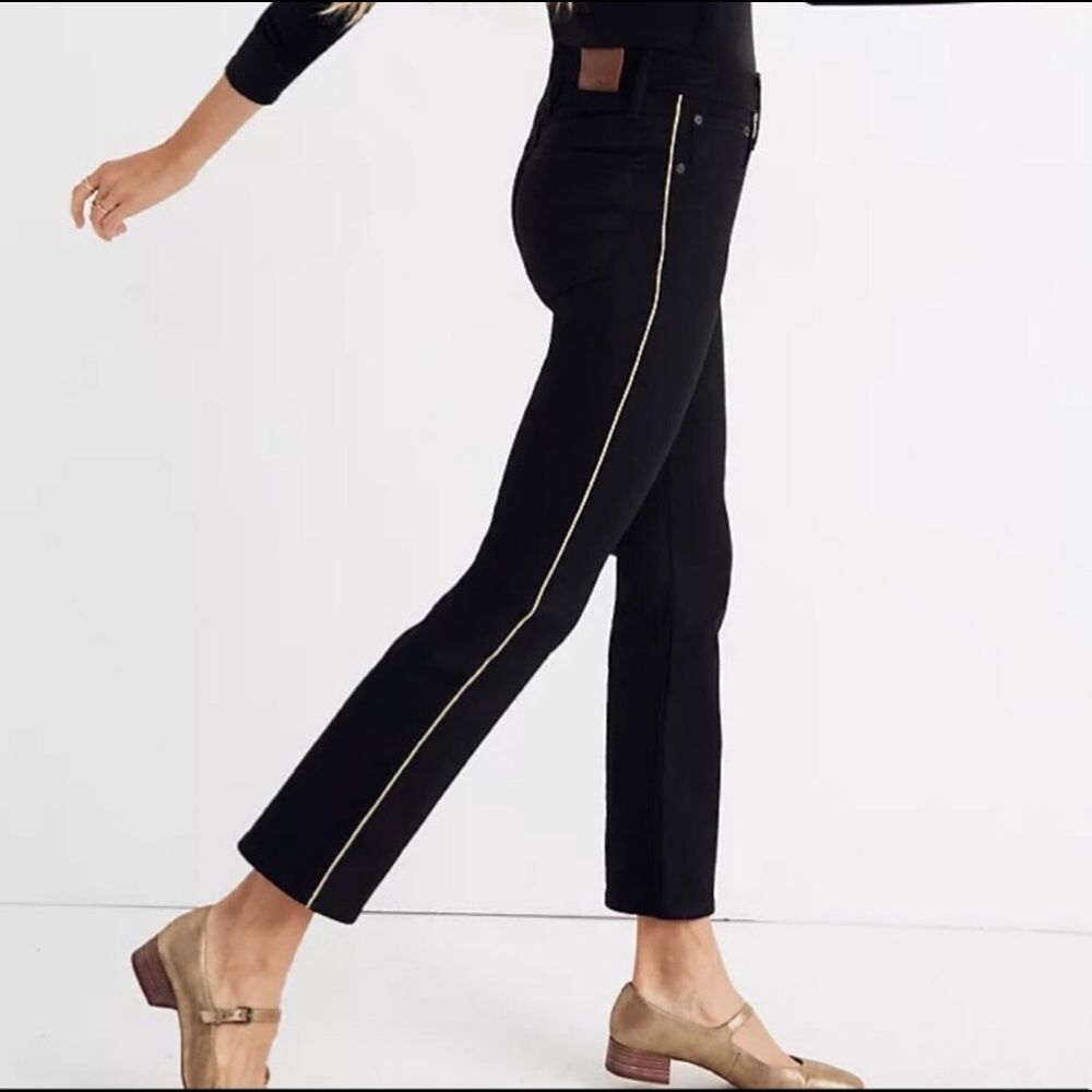 Madewell Cropped Cali Demi-Boot Gold Piping Jeans